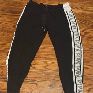 PINK Victoria's Secret Black Joggers with White and Pink Logo